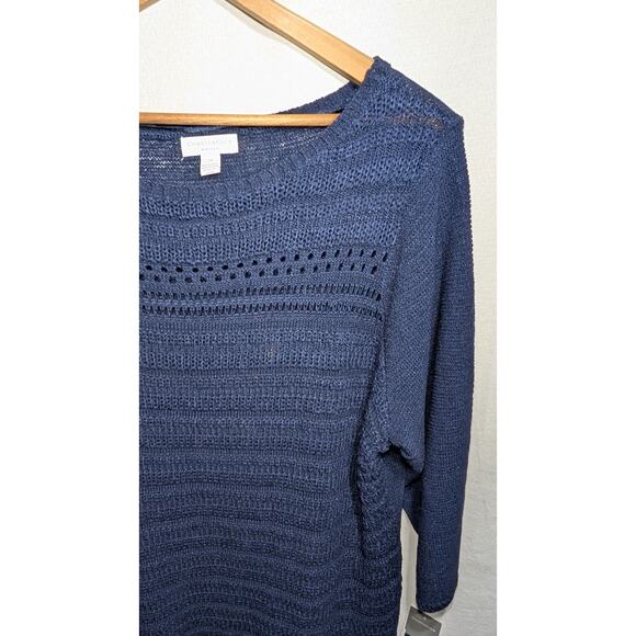 Charter Club Womens Knit Open Weave boat neck Sweater Sz 2X Navy Plus Size NWT - Picture 2 of 8